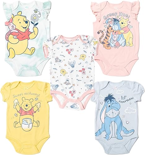 Disney Classics The Aristocats Lion King Winnie the Pooh Pixar Toy Story Baby Girls 5 Pack Bodysuits Newborn to Infant
