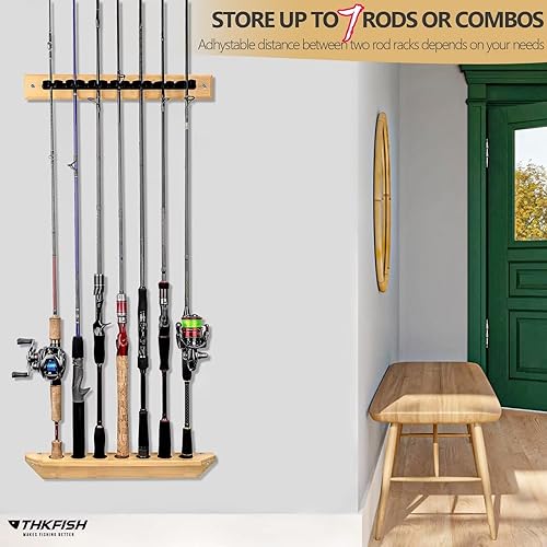 Miniatura 2 de THKFISH Bastidores de caña de pescar para garaje de madera, caña de pescar, tienda de 7 combos de caña de pescar, 1 par