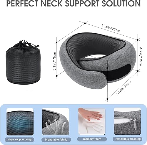 Miniatura 2 de Almohadas de viaje para el cuello para aviones, almohada cómoda de espuma viscoelástica, diseño ergonómico compacto, esenciales para dormir, para