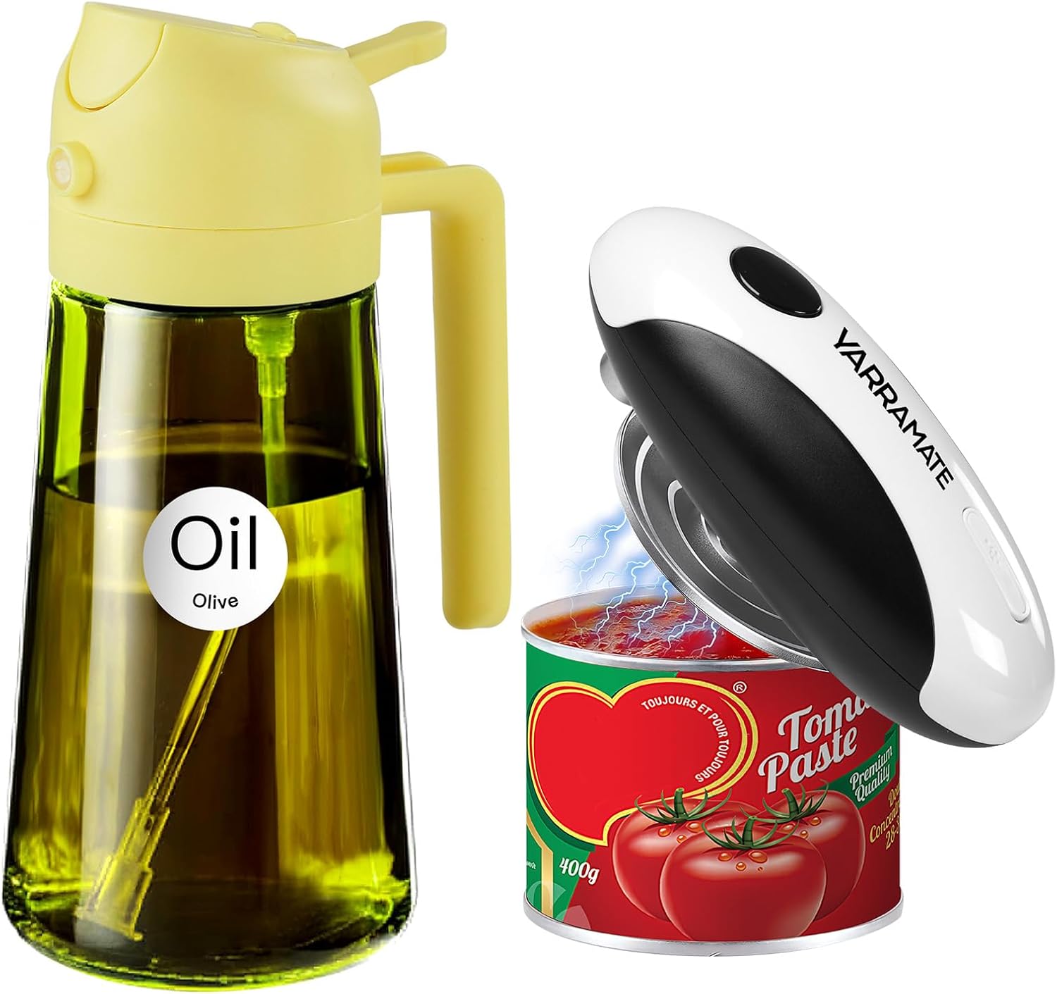 YARRAMATE 16oz/470ml Glass Olive Oil Sprayer (Pomelo) & Electric Can Opener