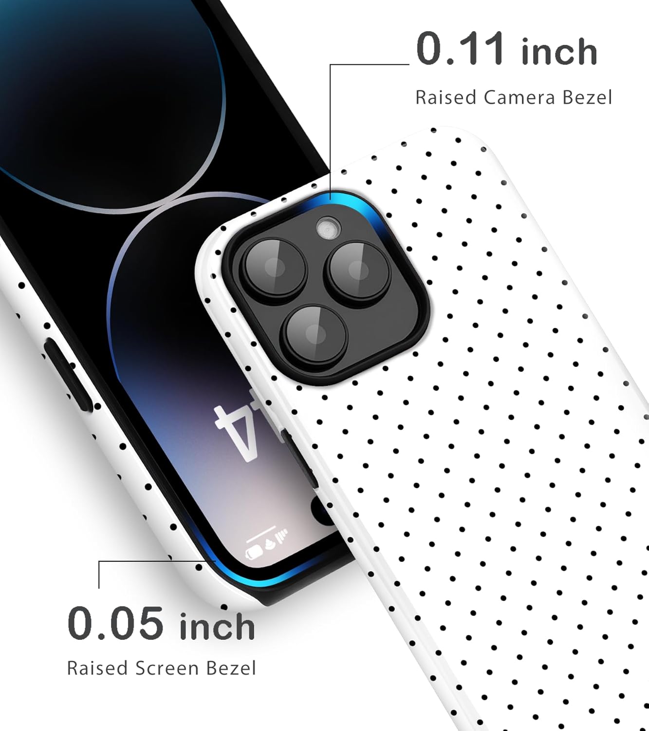 Compatible with iPhone 13 Pro Case Cute Polka Dot Aesthetic Retro Design for Women Girls Fall Simple Chic Girly Pretty Dual Layer Hybrid Protection Elegant Case for iPhone 13 Pro-White - Image 4