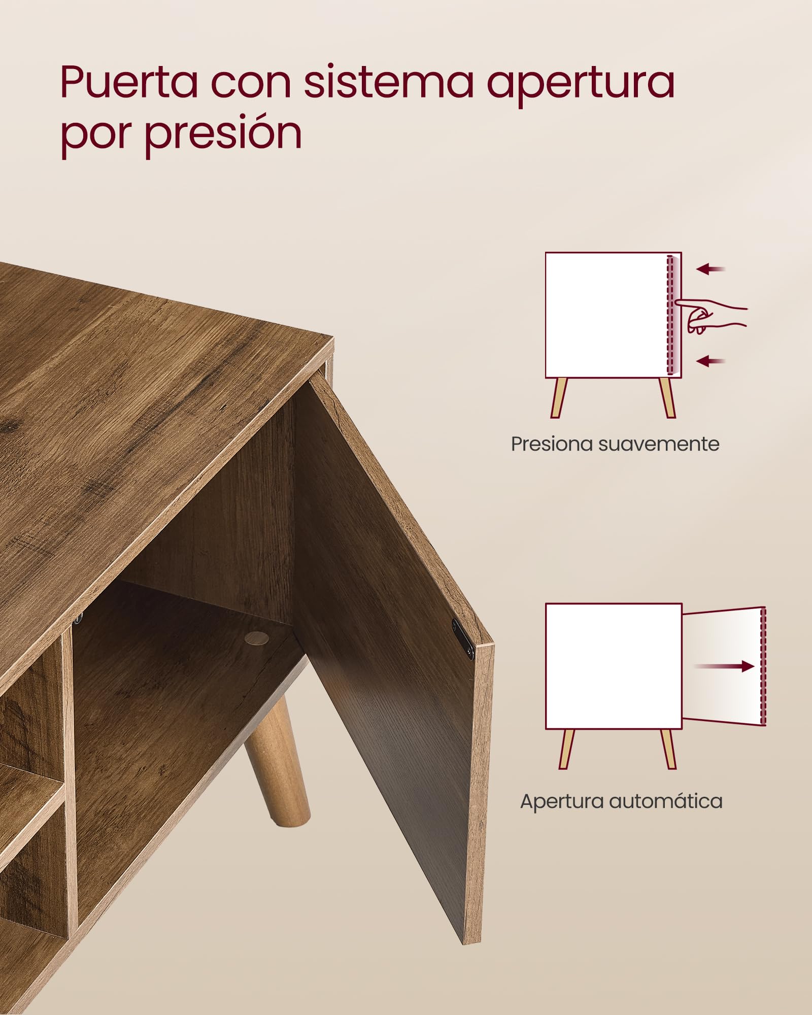 VASAGLE Mueble TV, Mesa de TV, para Televisores de hasta 55 Pulgadas, Largo de 120 cm, Centro de Entretenimiento, de Mediados de Siglo para Salón, Dormitorio, Marrón Rústico LTV120K101