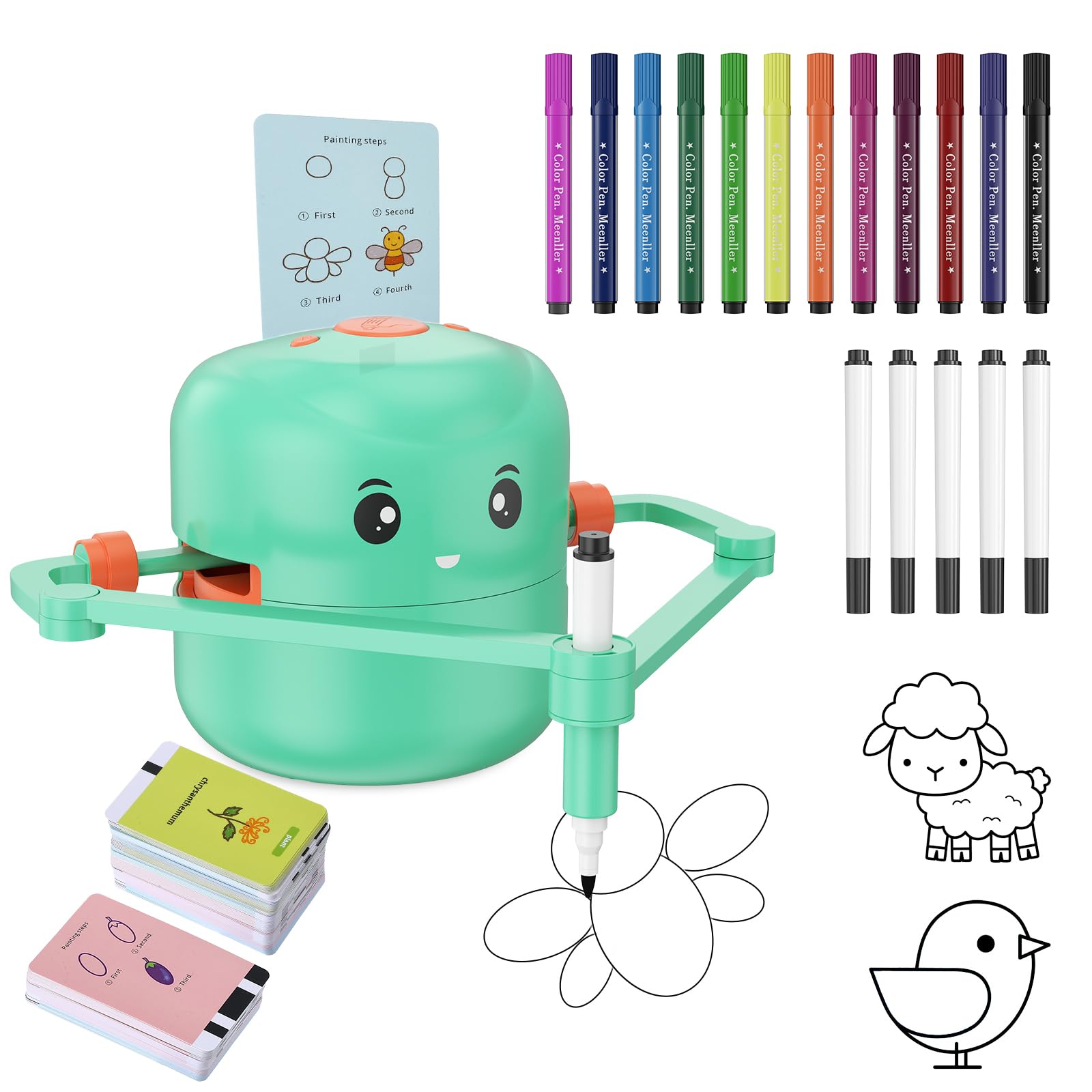 Zeichenroboter für Kinder mit 100 Karten, Sprachinteraktiver Malroboter Lernspielzeug, Wiederaufladbarer Zeichenlehrer für Hand-Auge-Koordination, Kreativität und Konzentration, ab 4 Jahren