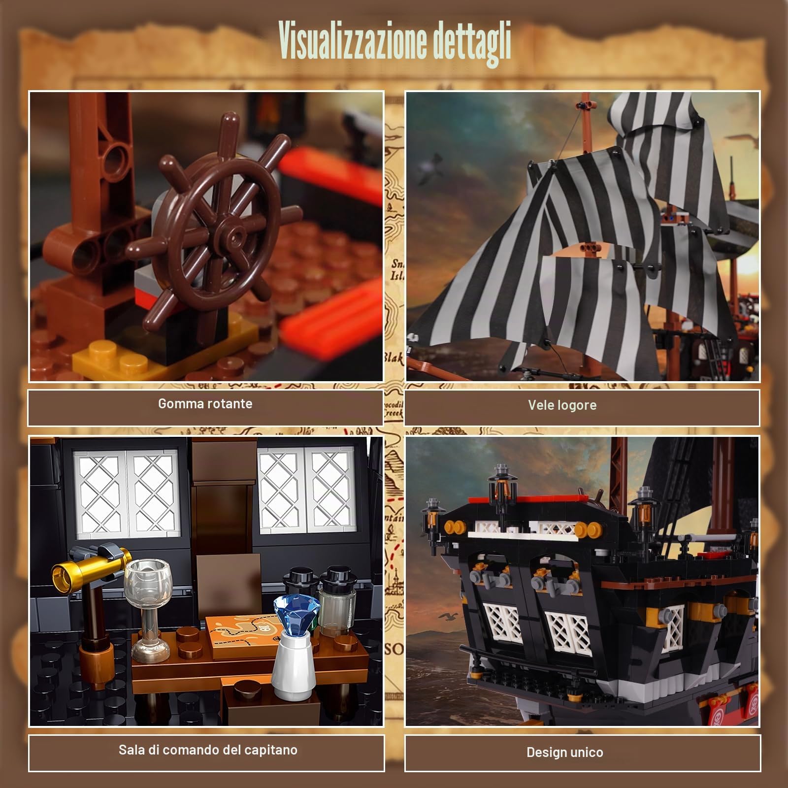 Giocattolo a blocchi da costruzione, nave pirata formato regolare kit di modelli di mattoni, costruzione creativa di navi, regalo di Compleanno per adolescenti bambini 8+, 1182 pezzi