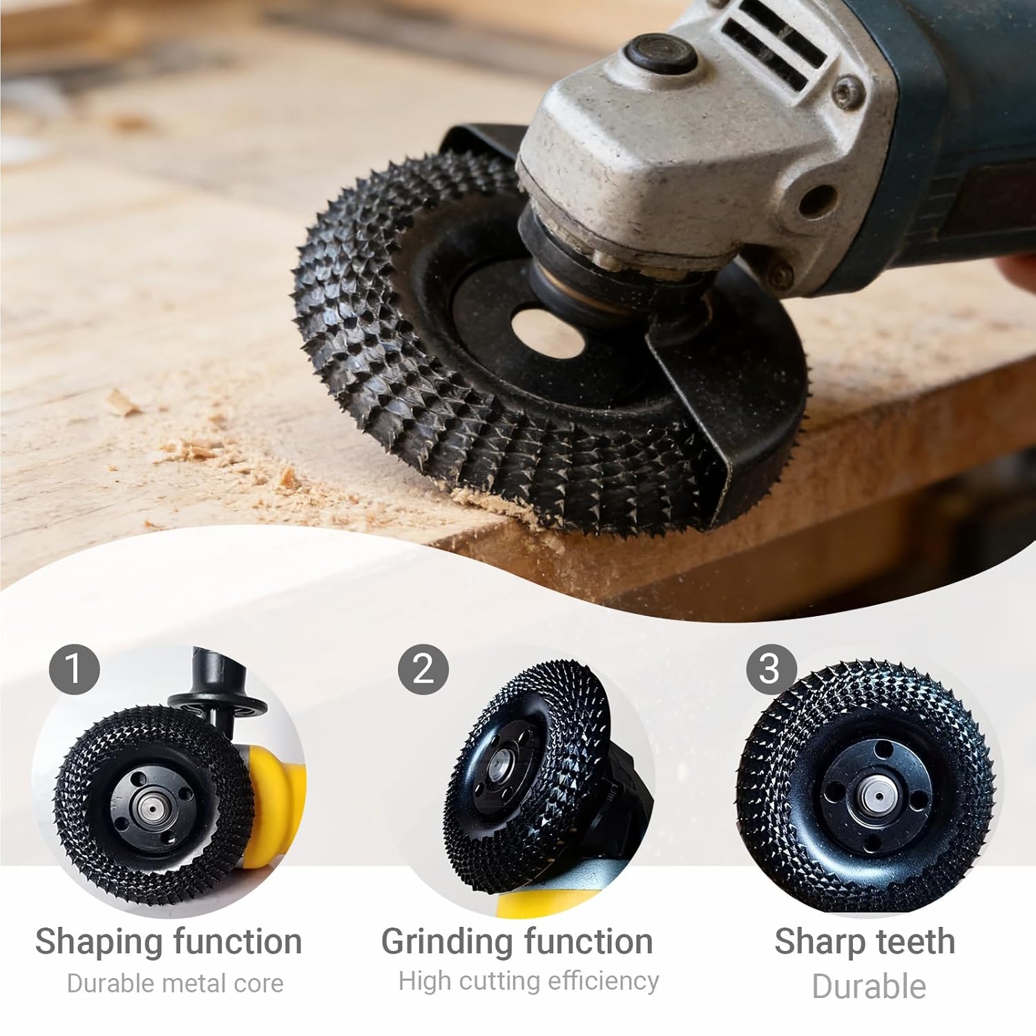 Wood Carving Disc 4 Inch Grinder Wheel with 5/8 Inch Arbor for Angle Grinders, Shaping Teeth for Wood Carving Surface Removal, Black