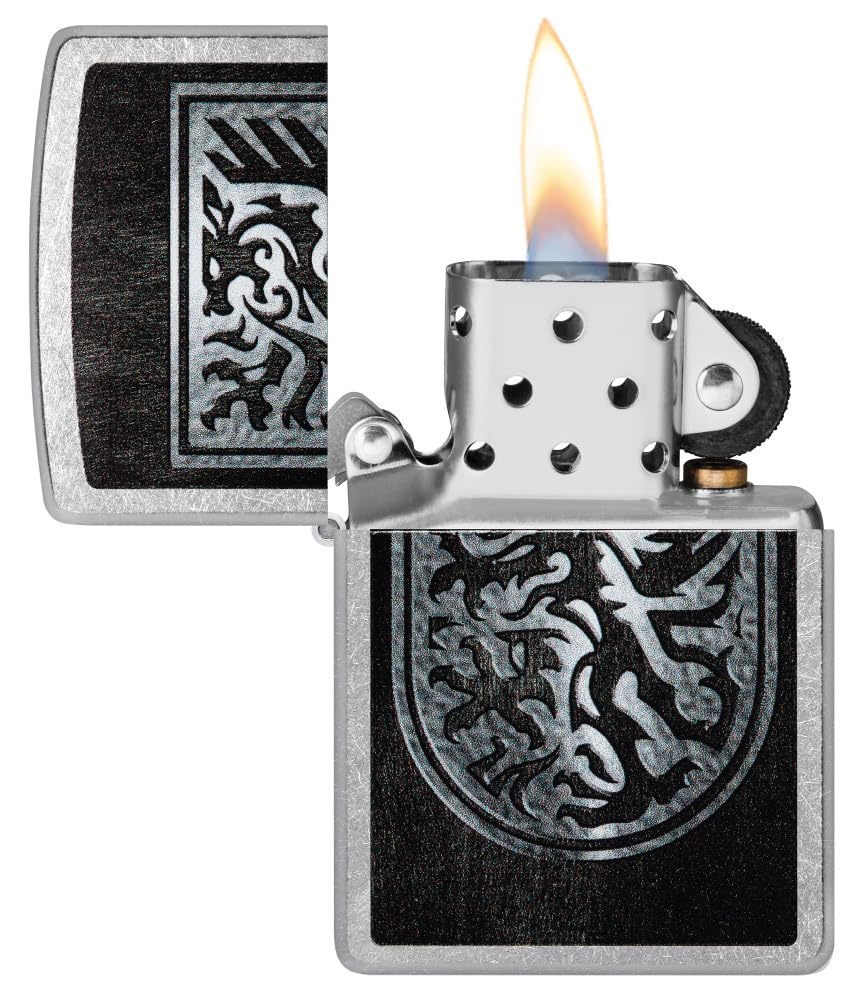 Zippo Encendedor a Prueba de Viento - Dragon Shield - Street Chrome, Imagen Color - Recargable - Reutilizable - Caja de Regalo Incluida Hecho en EEUU