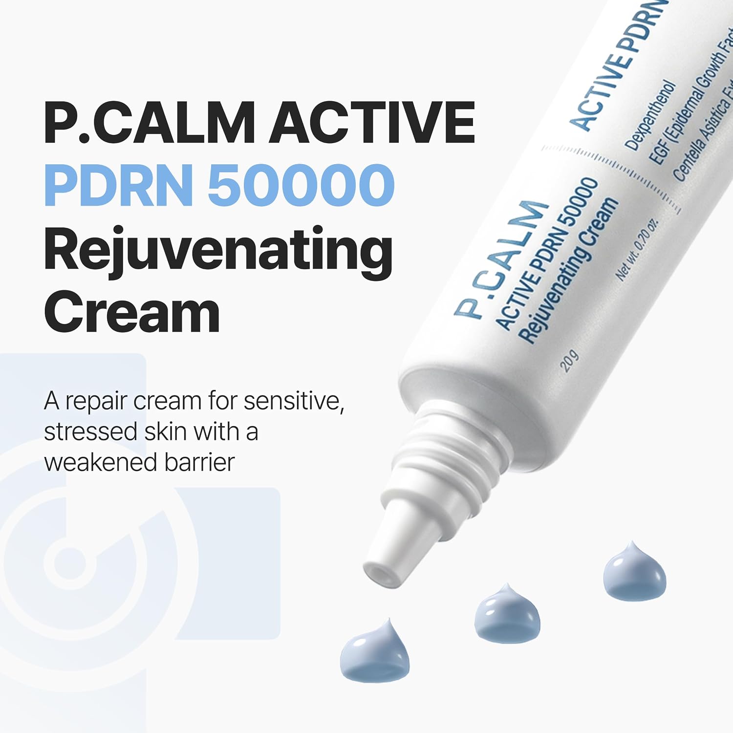P.CALM Active PDRN 50000 Rejuvenating Cream | Hydrating Moisturizer with Niacinamide & Panthenol for Skin Renewal, Reduced Downtime Look & Plump Glow | Korean Skincare, 20g / 0.7 oz