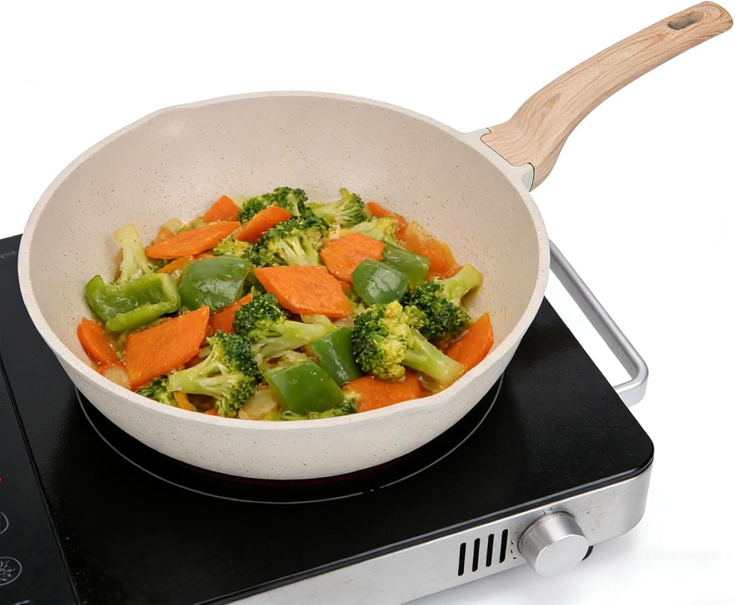 Pssopp Nonstick Deep Frying Pan, Saut Pans Saute Pan with Lid for Kitchen Induction Cooktop Gas Stove Nonstick Deep Frying, Stone Coating Saute with Lid Nan