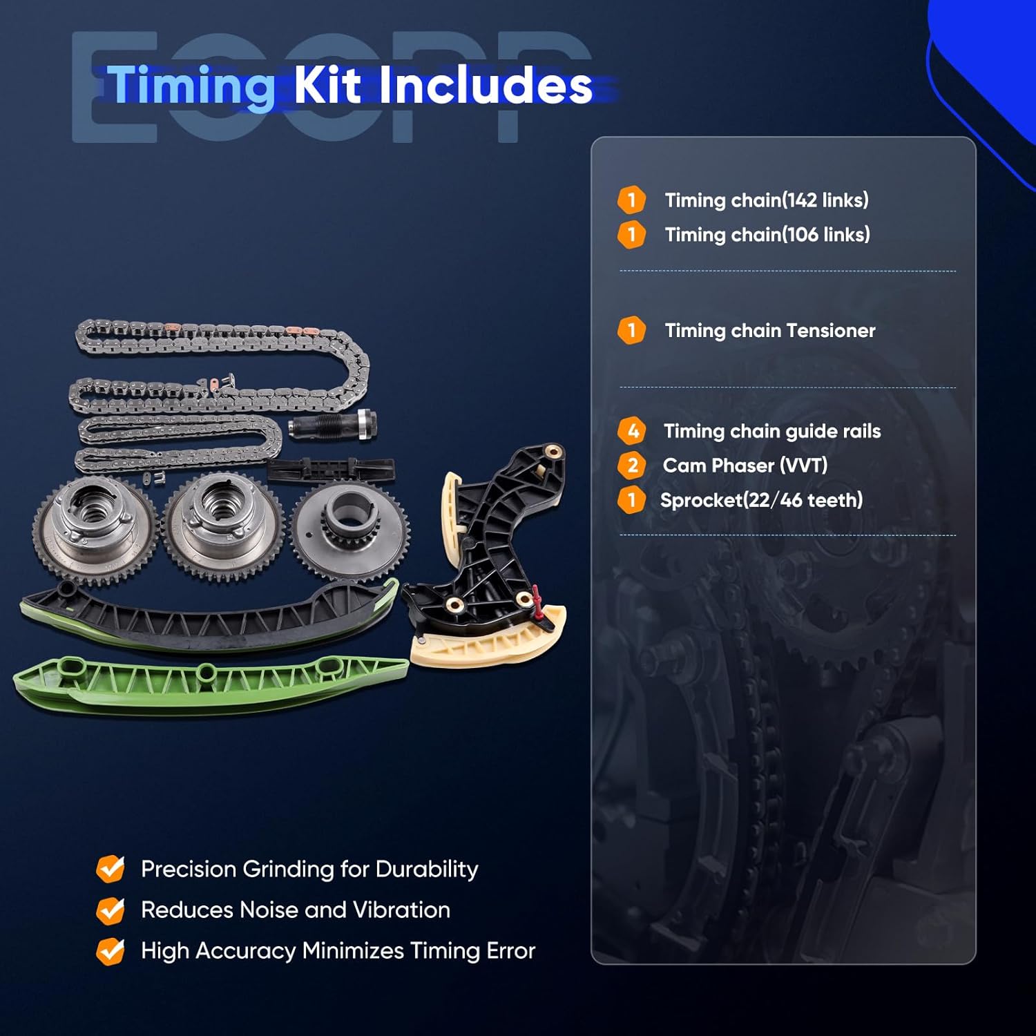 ECCPP Timing Chain Kits Fits for Mercedes-Benz C250, 2012-2014 for Mercedes-Benz SLK250; 2012-2014 for Mercedes-Benz C250 A2710501500, w/Timing Chains Sprocket Tensioner Guide Rail