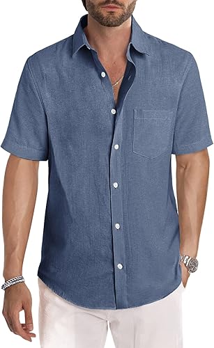 Miniatura 162 de JMIERR Camisas de vestir a rayas con botones y manga corta para hombre