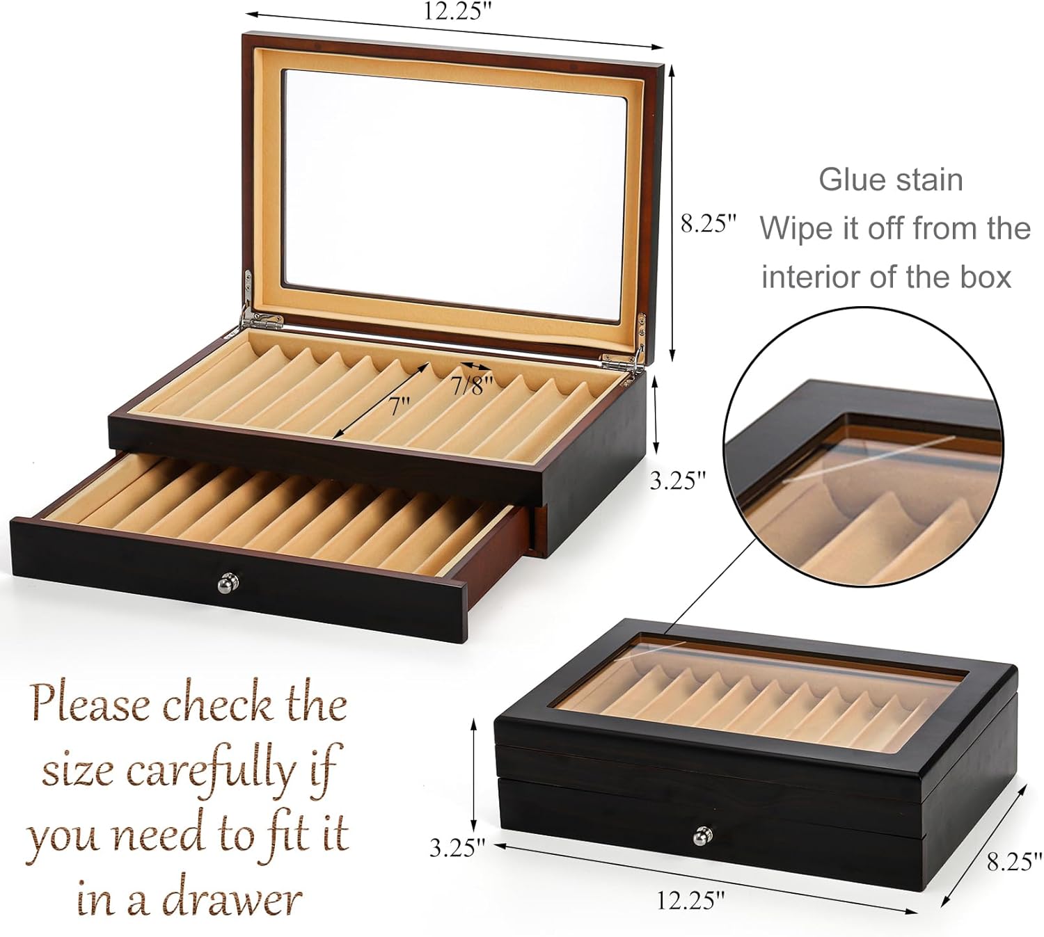 Yesland 2 Layer Ebony Wood Pen Display Box, 23 Slot Fountain Pen Organizer Box with Clear Glass Window Luxury Pen Collection Case for Shop, Home, Father's Day Gift, Black