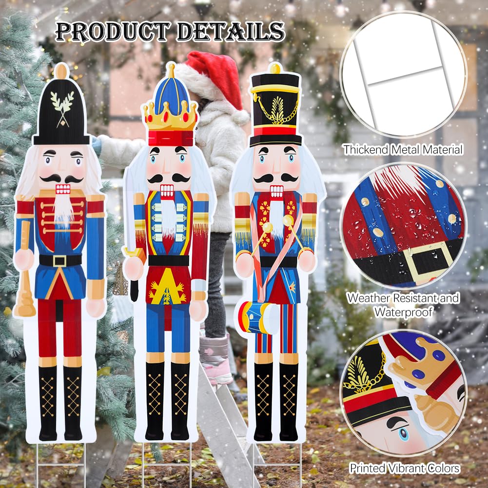 Bestcool 4 pezzi Schiaccianoci cartello da giardino con picchetti, decorazioni natalizie per il cortile all'aperto per le vacanze di Natale Schiaccianoci carino per giardino vialetto festa, 100 cm