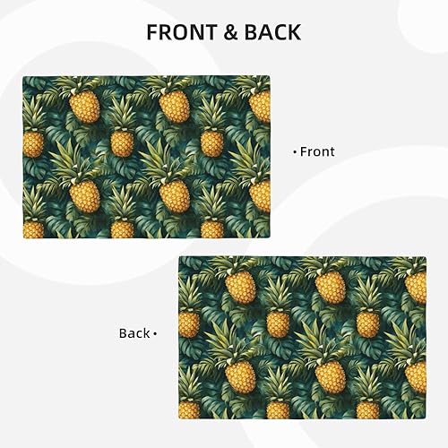 Miniatura 4 de Dining Table Placemats Set of 4-12x18 Inch Green Tropical Pineapple Print Faux Linen Double Heat Resistant Place Mats, Kitchen Table Mats, Wipeable