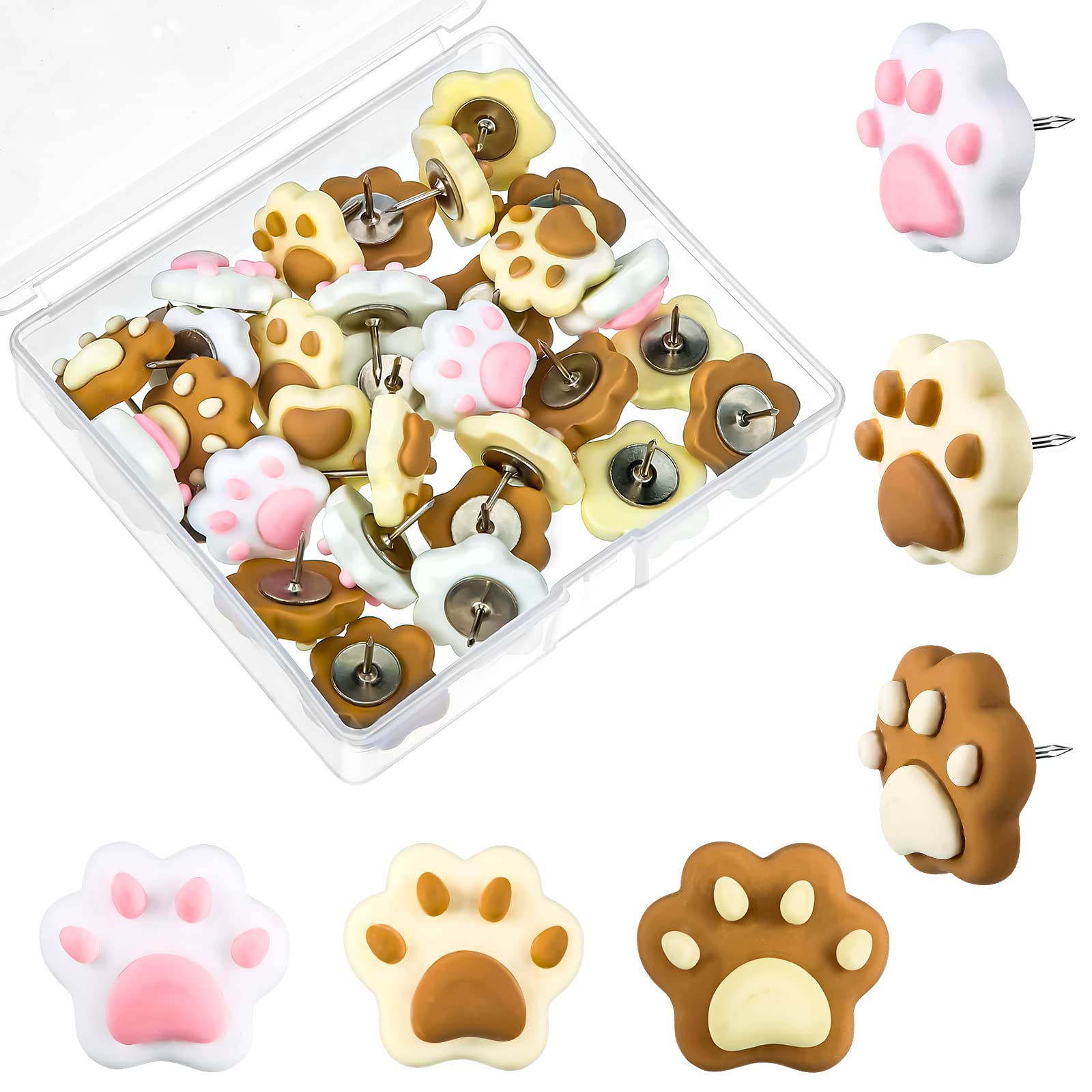 30 PCS Cute Cat Paw Decorative Push Pins Cork Board Decorations Cute Thumb Tacks(Elegant Colors)