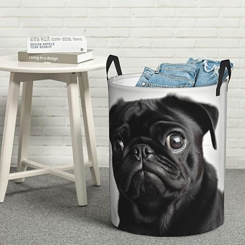Miniatura 8 de Cute Black Pug Dog print Circular Hamper Waterproof Storage Bin Organizer Basket Laundry Hamper With Handles For Clothes Toys Medium