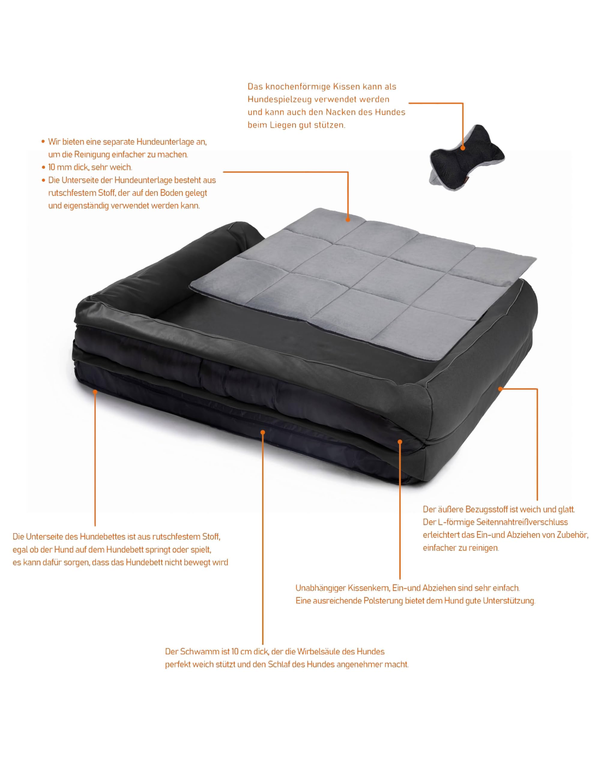 RAIKOU Matelas Orthopédique Chien,Canapé pour Chien,Lit en Mousse pour Chien,Coussin Chien Mémoire de Forme,Panier Chien Dehoussable,Lit pour Chien&Chat Lavable et Antidérapant(Noir,100x80x9cm)