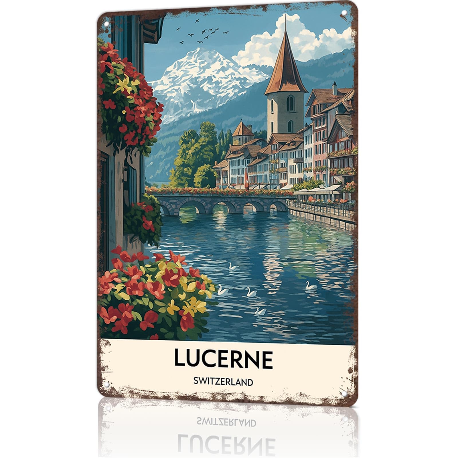 KWQDOZF 8x12inch Lucerne, Switzerland Aluminum Sign Wall Art