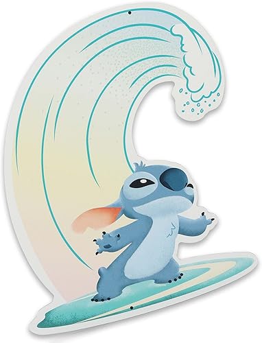 Disney Lilo and Stitch - Letrero de metal para surfear, divertido arte de pared con olas de océano troqueladas y tabla de surf para decoración del