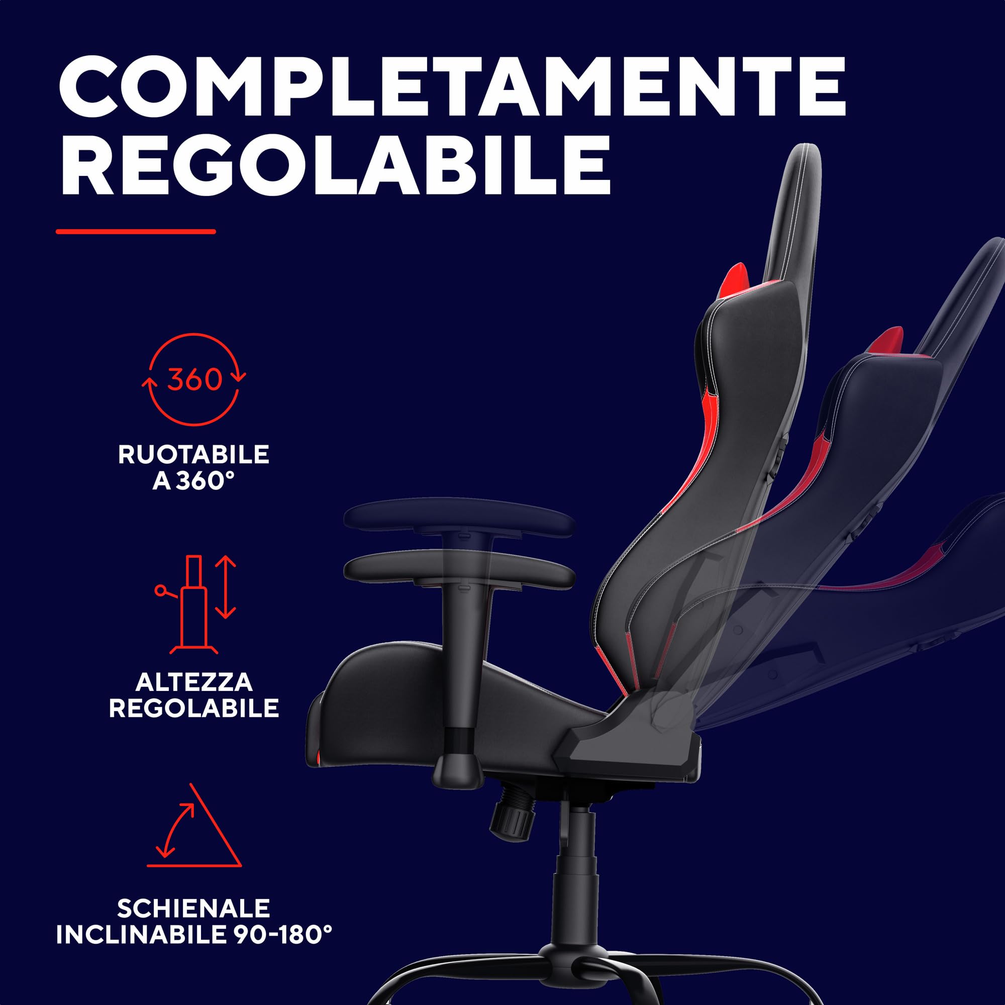 Trust Gaming GXT 708R Resto Sedia Gaming, Sedia 360° con Cuscini Rimovibili, Regolabile in Altezza, Sedia Girevole da Scrivania per PC, Ufficio, per Gioco – Rosso