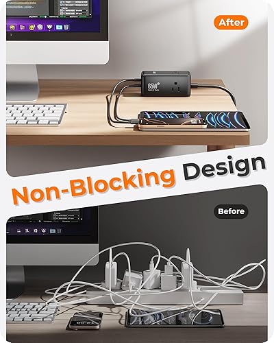 Miniatura 5 de LENCENT Cargador USB C de 65 W, estación de carga USB 7 en 1 GaN con 4 cargadores USB (2 USB C) para teléfono, tabletas, iPad, MacBook, cable de