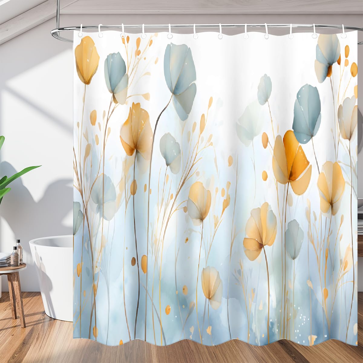 Rideau de douche imperméable aux finitions soignées imprimé ginkgo