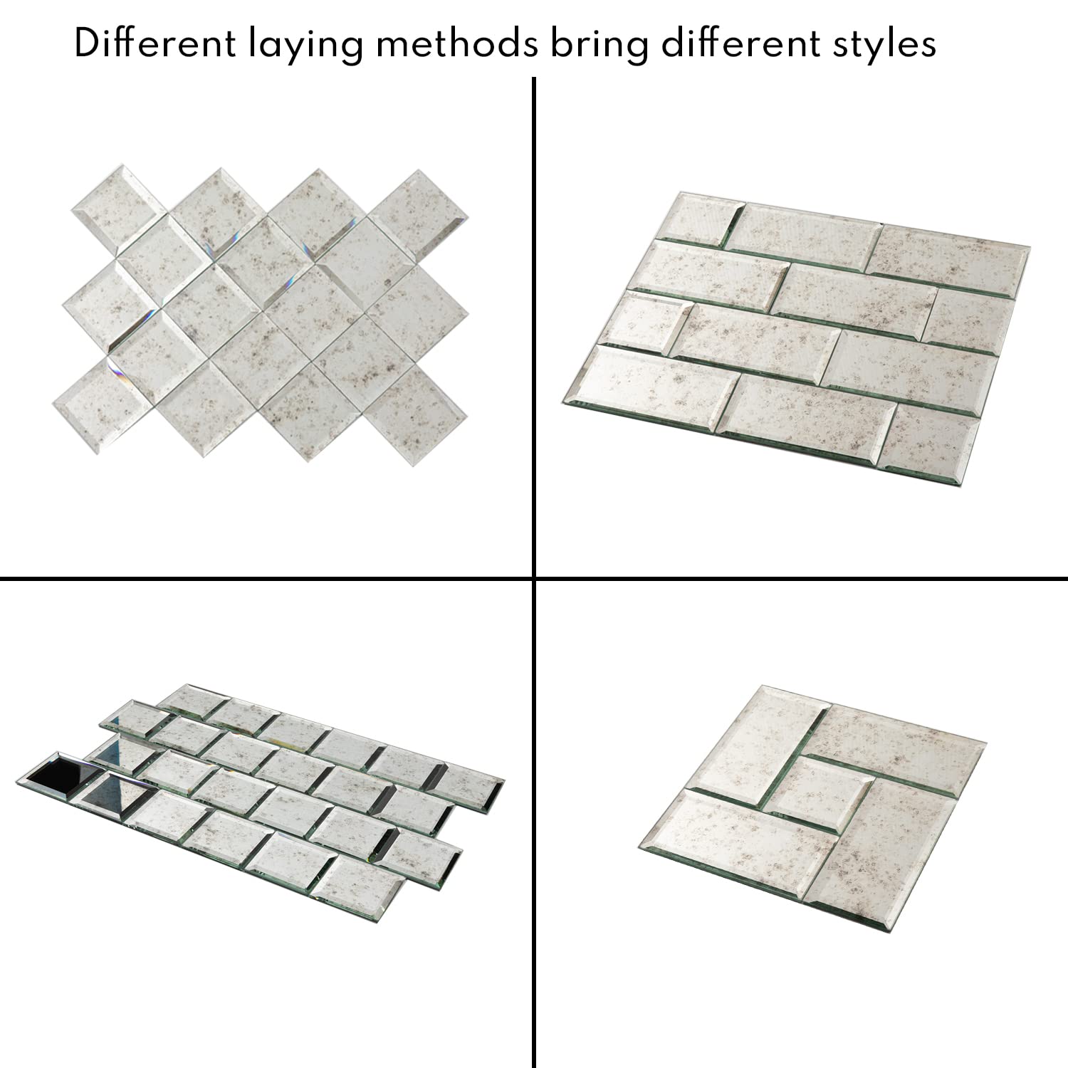 Soulscrafts 3x3 Inch Beveled Mirror Glass Tile – 80-Piece Box (5 Sq. Ft.) For Kitchen Backsplash, Bathroom Wall, Pool, Shower – Individual Square Tiles, Glossy Finish