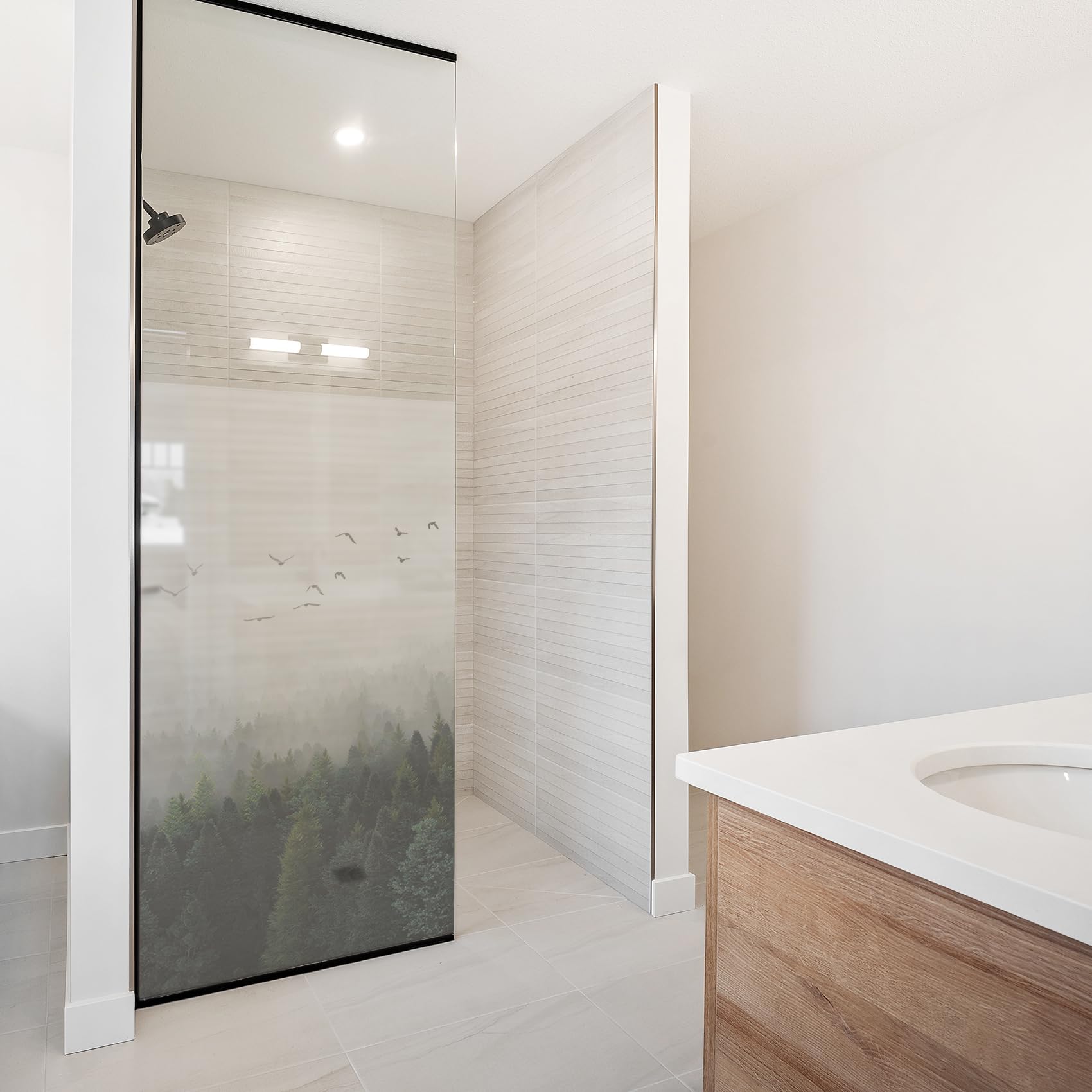 Lámina protectora de privacidad para mampara de ducha y cristal, opaca, resistente al agua, decorativa, para cuarto de baño y ducha, autoadhesiva, YX001 (04 bosque, 100 x 180 cm)