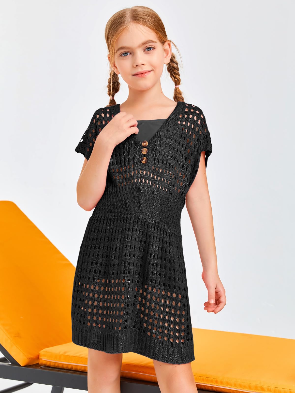 Haloumoning Robe de plage pour fille - Été - Bikini - Poncho - Manches courtes - Tricot - Mode