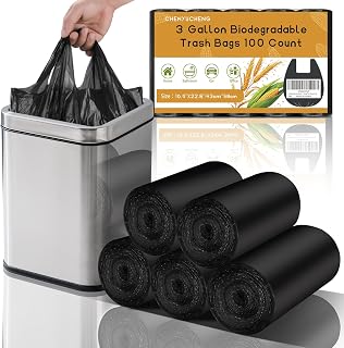 3 Gallon Bathroom Black Trash-Bags With-Handle - Small Garbage Bags 100 Count 12 Liter Biodegradable Compostable Unscented Waste Basket Liners For Kitchen Office Car Strong Thick Chenyucheng
