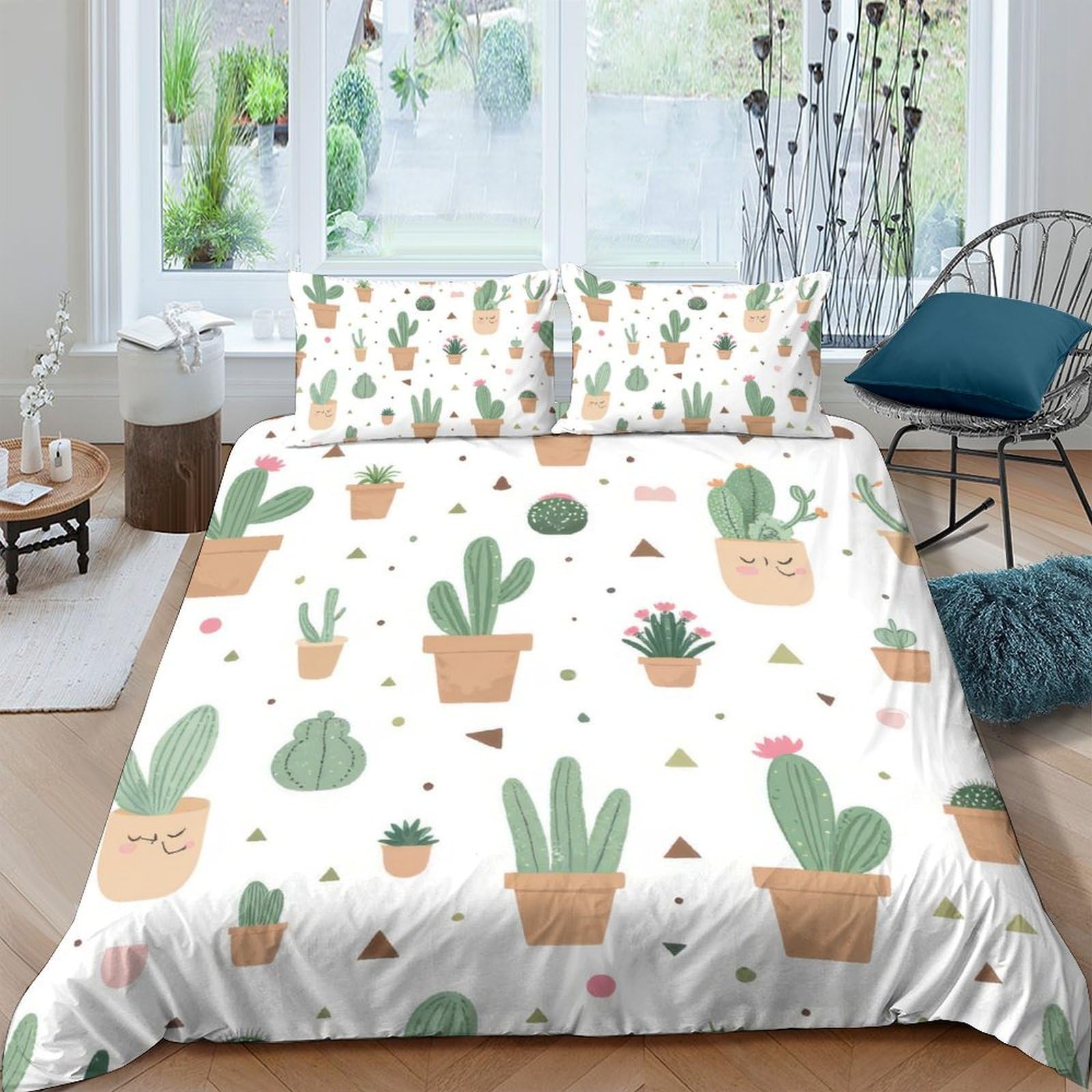Ctjqhvkz Style-7 3D Printed Cactus Garden Fitted Sheet Microfiber Soft Breathable Succulent Bed Cover For Bedroom Dorm Decor Single（135X200cm）
