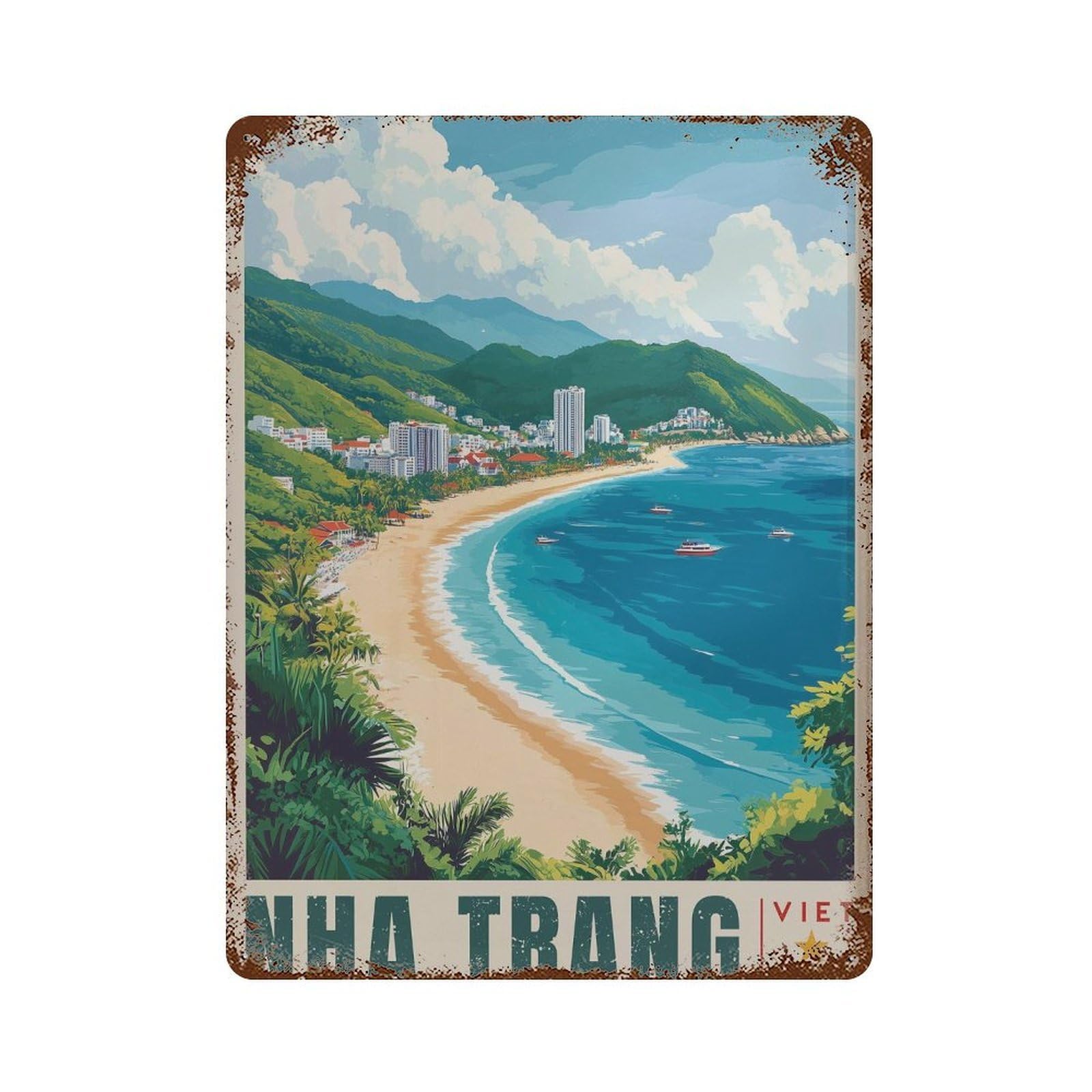 xiaoxiaoshen Nha Trang Vietnam Travel Coastal Beach Wall Decor Art Metal Tin Poster Modern Home Decor Art Home Bar Shop Decorations Vintage Sign 40x30cm