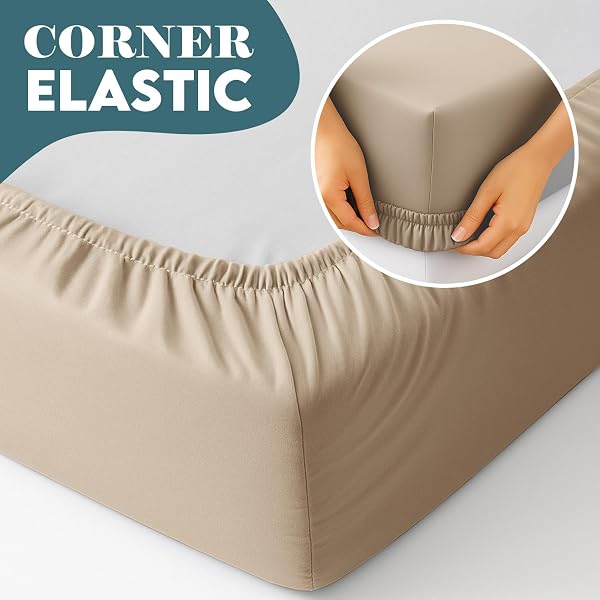 Moonlight Bedding Double Sheet Fitted Bed Sheet 6 Pack 40CM Beige Bedsheet with Elastic Corners 16 Inch Extra Deep Pocket Brushed Microfiber Easy Care Breathable Shrinkage Fade-Resistant - 4
