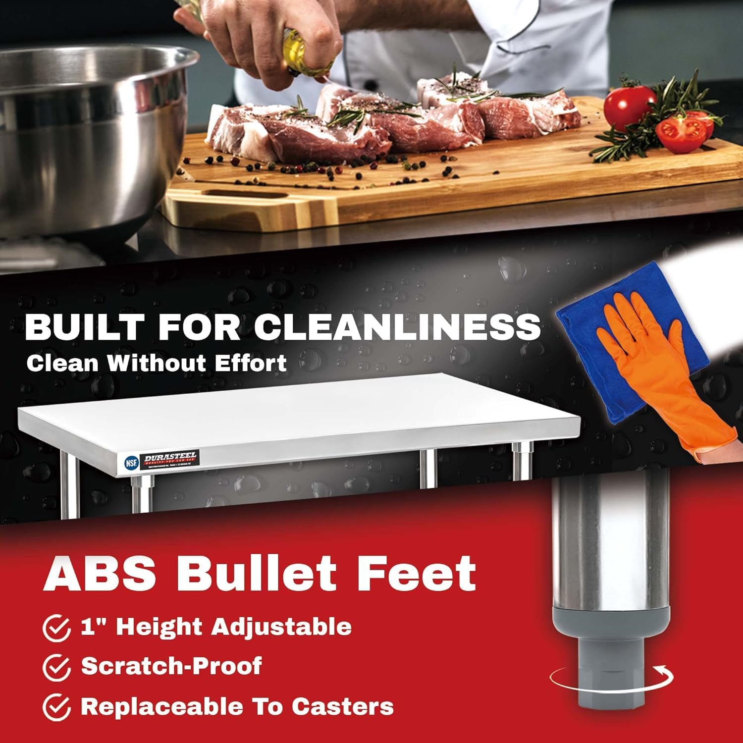 72" X 24" Stainless Steel Table With 3 Drawers, NSF Work Table With Drawer Metal Table Prep Table For Home Kitchen Restaurant Garage Warehouse - View #2