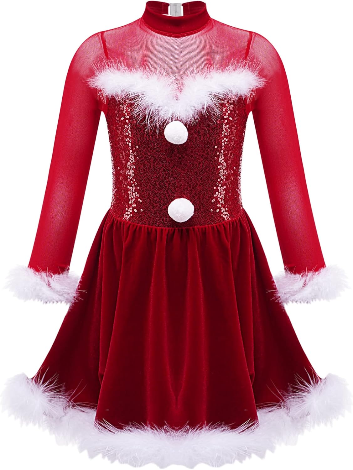 TiaoBug Kids Girls Christmas Elf Costumes Shiny Sequins Figure Ice Skating Dress Christmas Dance Costume