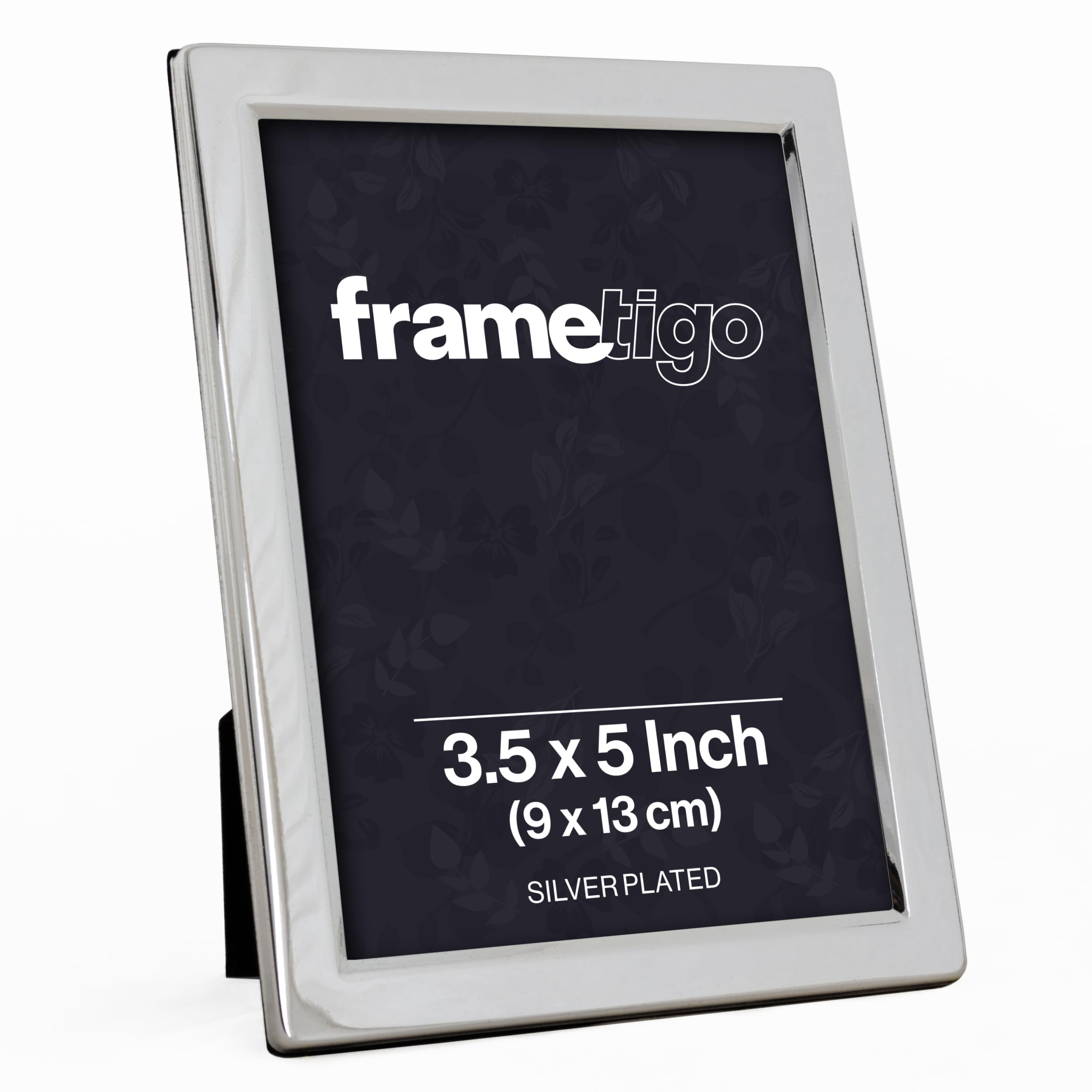 Silver Plated Flat Edge Photo Frame, 3.5"x5" (9x13cm) Photo Size - Velvet Frame Backing & Stand - Real Glass Window - Tarnish-Resistant - Landscape or Portrait Orientation