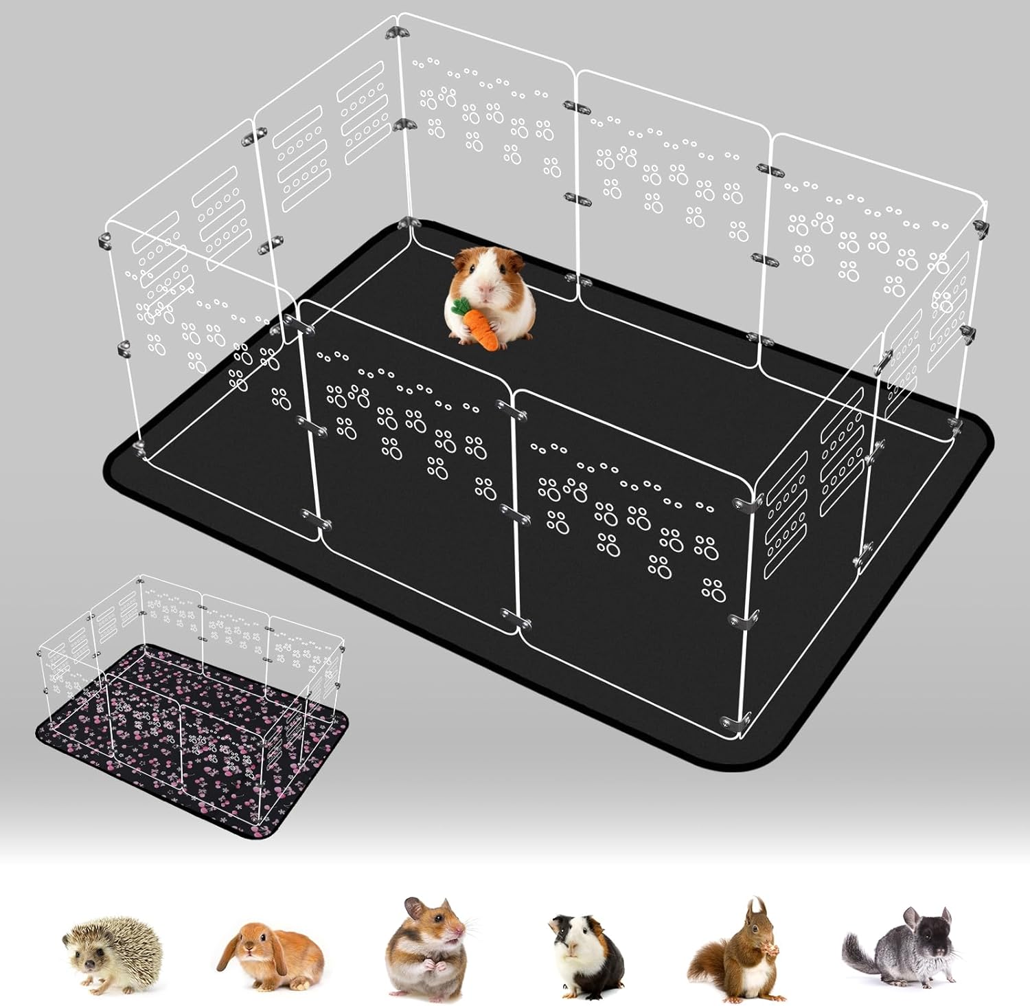 Acrylic Guinea Pig Cage,36" Lx24 Wx16 H,with Waterproof Mat，Heighten,Also for Rabbits, Button Quails, Hedgehogs, Ferrets and Other Small Animals.