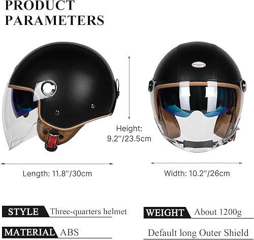 Miniatura 6 de Cascos de cara abierta para motocicleta, aprobados por el DOT, 34, casco para motoneta con visera dual, hebilla de liberación rápida, cascos para