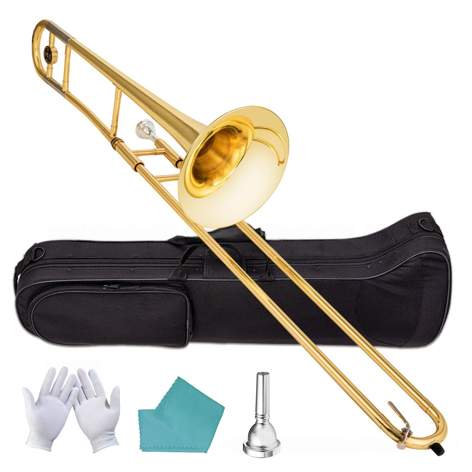 Trombone E per principianti, soffiatore in lamiera di alta qualità per un'eccellente qualità del suono e design ergonomico per studenti di musica, trombone leggero