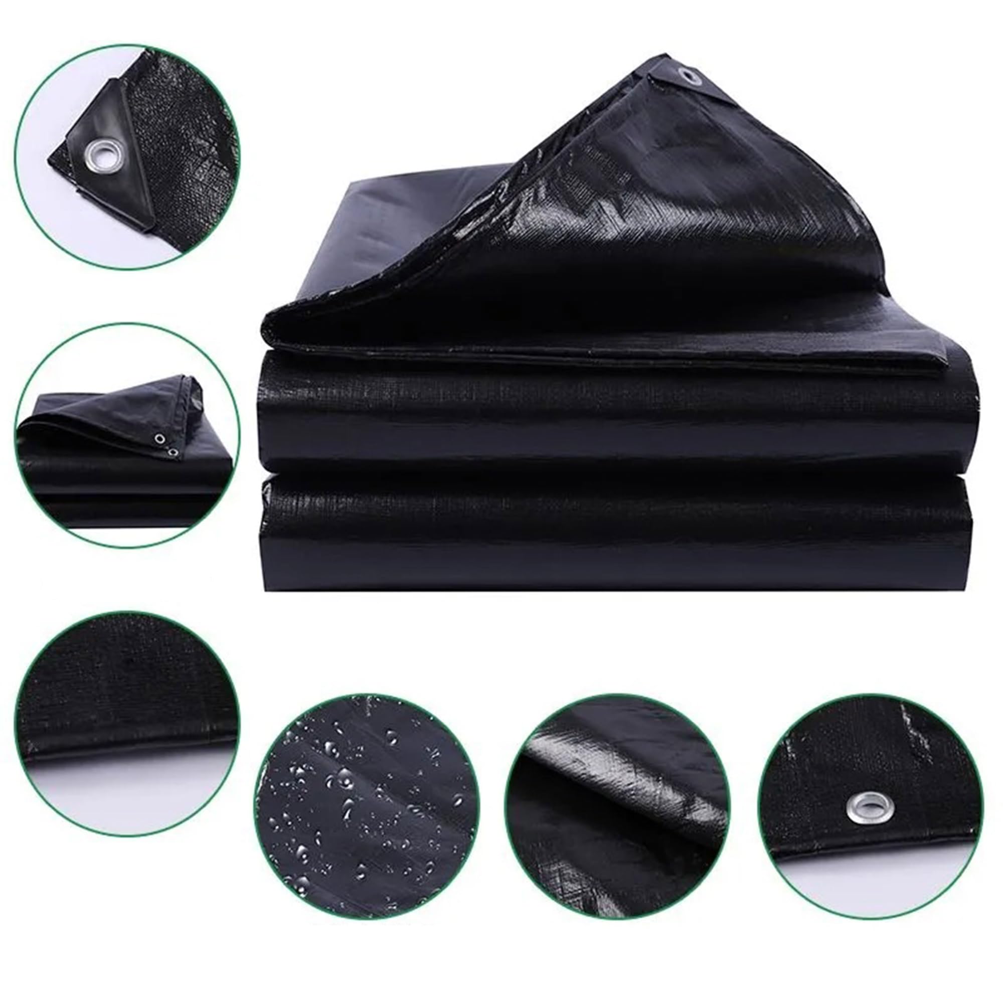 Lona Impermeable Exterior Heavy Duty 200g/m² PE 4x10m Toldo Reforzado Protección Cubretodo Duradera Resistente a Los Rayos UV Desgarros, Multiusos para Muebles Jardín Piscina Coche Negro
