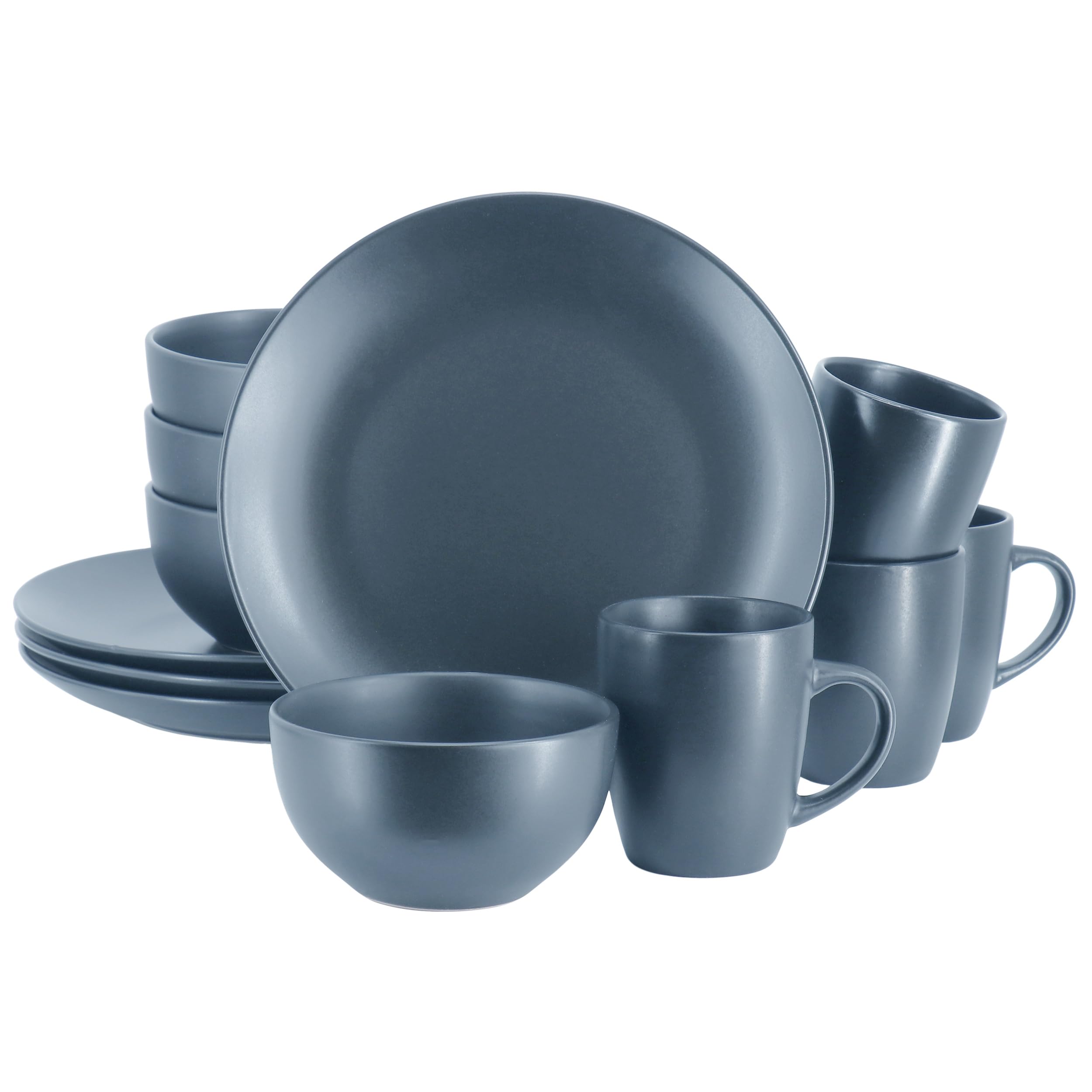 Gibson HomeEveryday Plus 12 Piece Round Stoneware Dinnerware Set in Blue