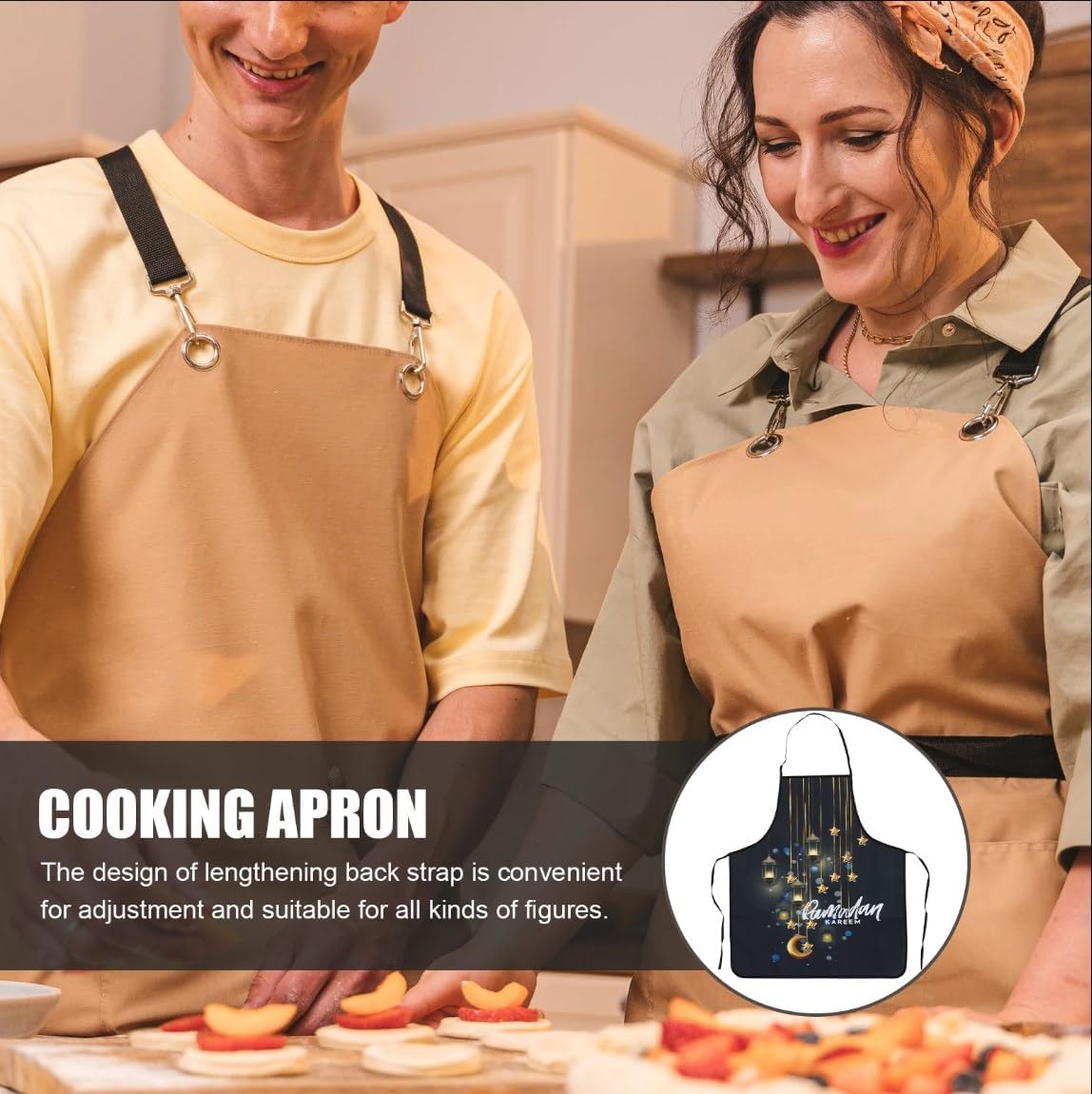 LUOZZY Ramadan Kareem Apron Eid Decorations for Home Baking Apron Muslim Kareem Ramadan Home Kitchen Housewarming Gifts, Black