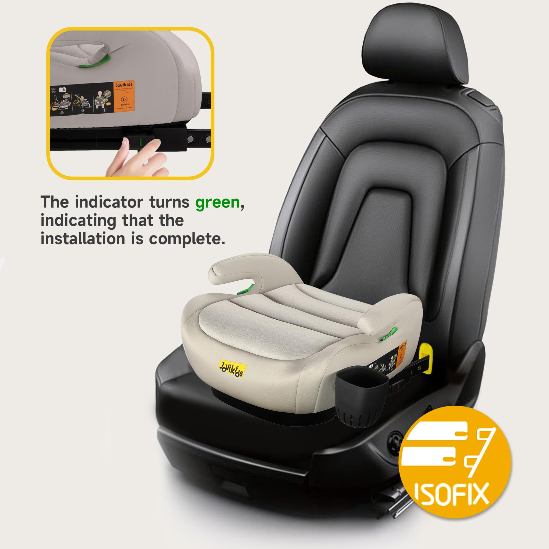 Jovikids ISOFIX Car Booster Seat, i-Size R129, 125-150 cm (6–12 Years), Seat Belt Guide, Lightweight, Removable/Machine-Washable Cover - 5