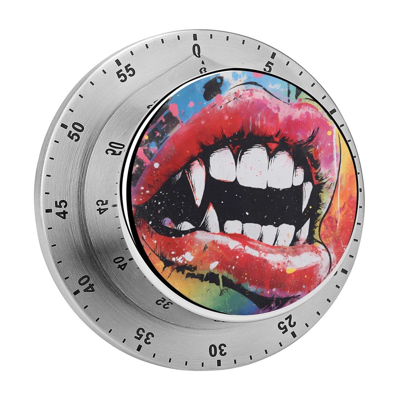 Punk Rock Rainbow Splatter Mouth Mechanical Timer with Alarm for Kitchen Cooking Productivity Stainless Steel Timers