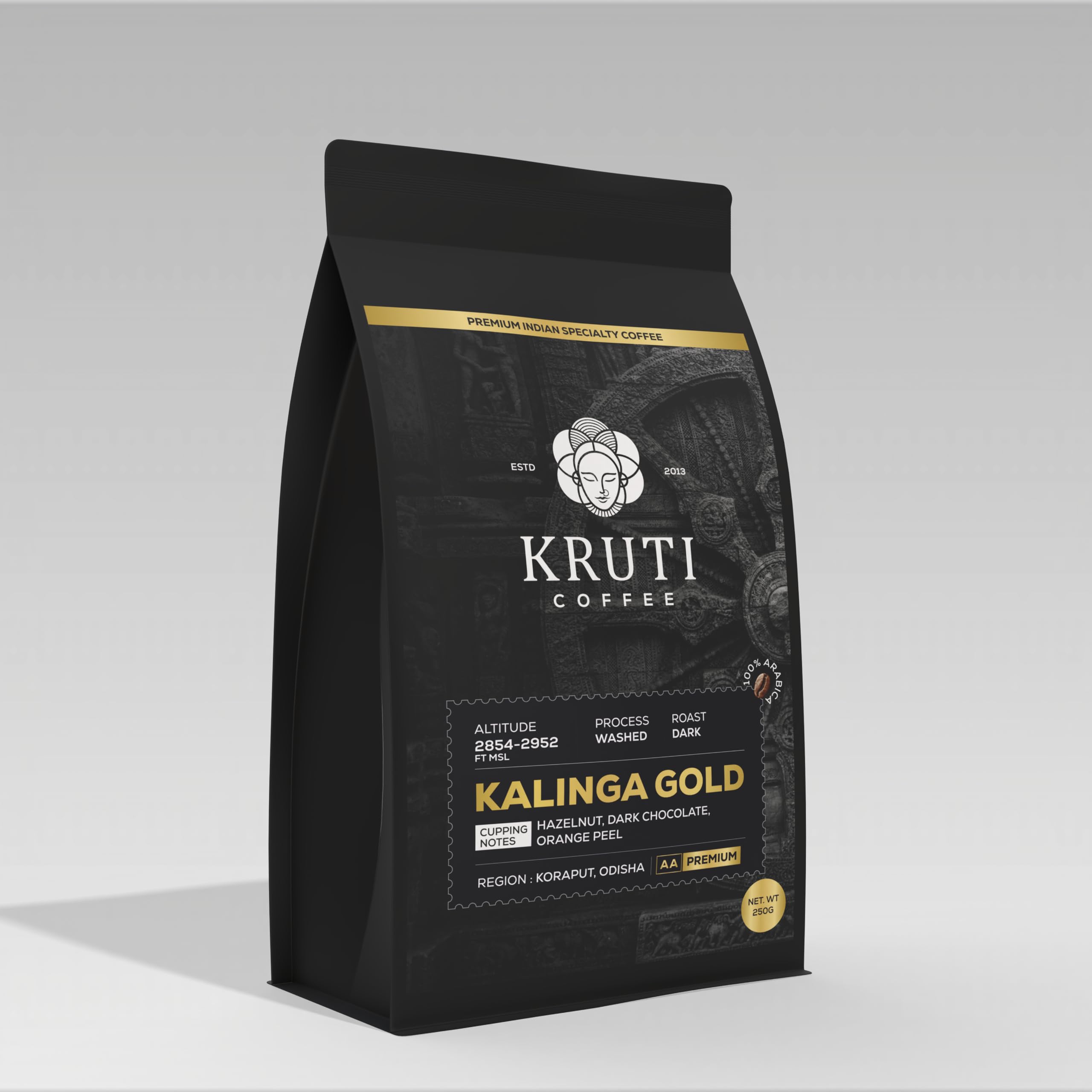 KRUTI COFFEE We Thrive With The Tribe Kruti Coffee - Kalinga Gold Signature Blend (100% Arabica Coffee beans,Dark Roasted,250 Gm)|Freshly Roasted Specialty Coffee Whole Beans, Bag