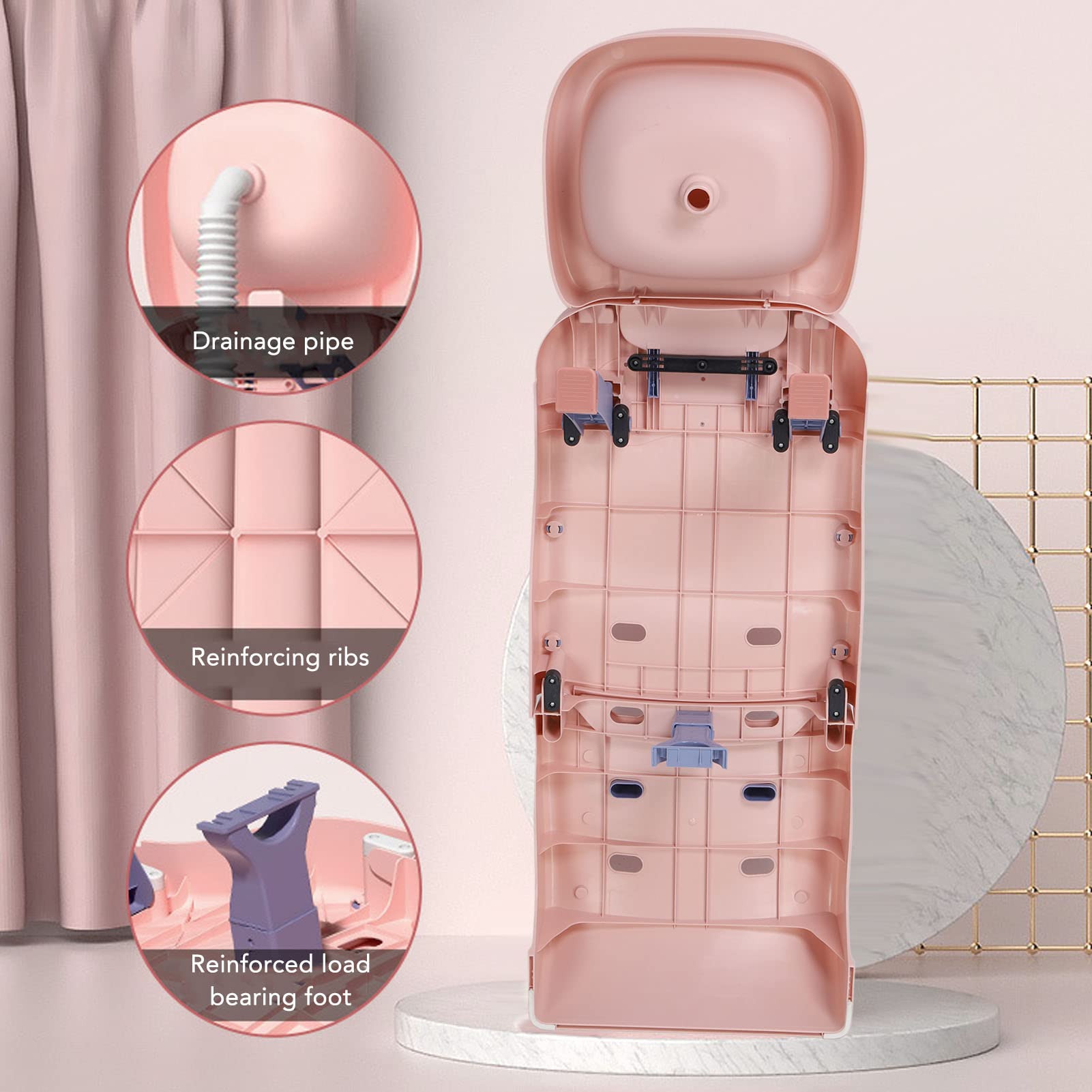 Chaise De Shampooing Pliable Pour Enfants 3-10 Ans - Siège De Bain Réglable Rose Avec Appui-Tête