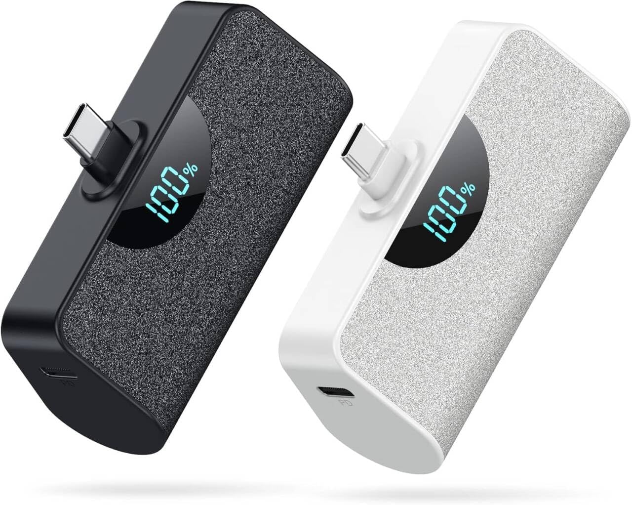 [2-Pack] Mini Portable Charger 5000mAh Power Bank, 3A PD USB C Cell Phone Portable Power, LCD Display Battery Pack Compatible with iPhone 15/15 plus/15 pro/15 pro Max/Android phone/Samsung/Moto/LG etc