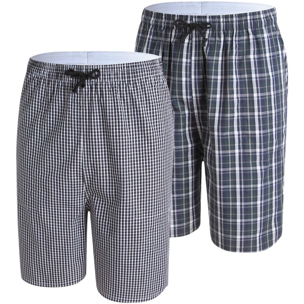 MoFiz Hommes Bas de Pyjama Coton Shorts à Carreaux Maison Pyjacourt de Nuit & de Détente avec Poches Lot de 2