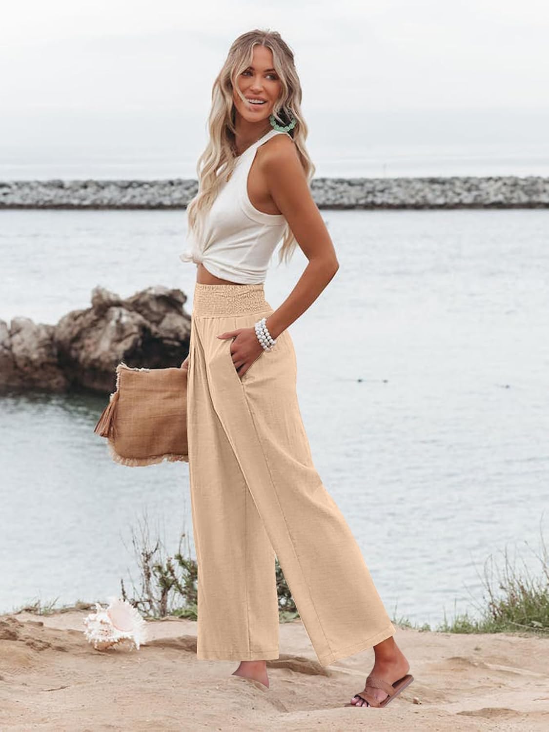 Angerella Women's Wide Leg Pants Casual High Waisted Palazzo Pants Summer Flowy Beach Lounge Trousers with Pockets - Image 3