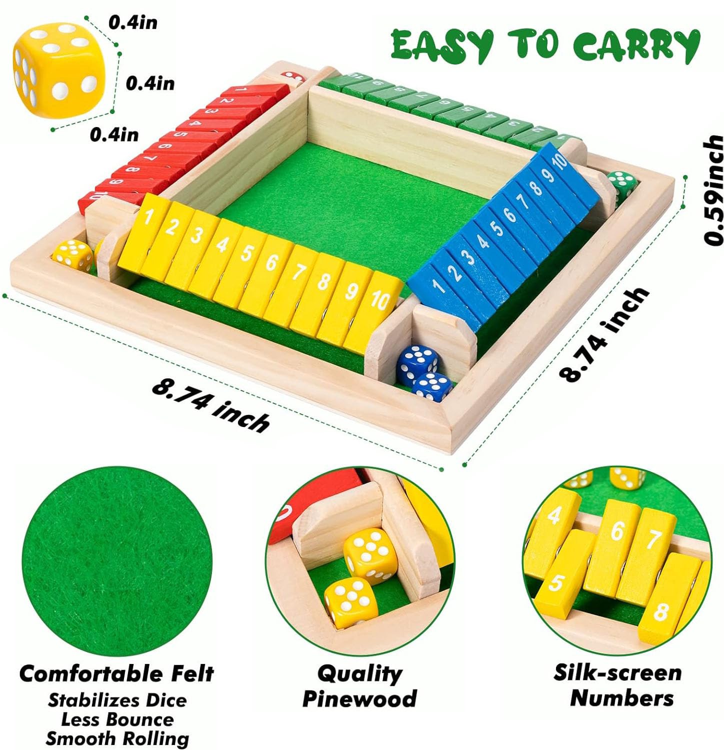 Gioco Di Dadi In Legno 'Chiudi La Scatola' (Shut The Box) - 1-6 Giocatori - Gioco Matematico