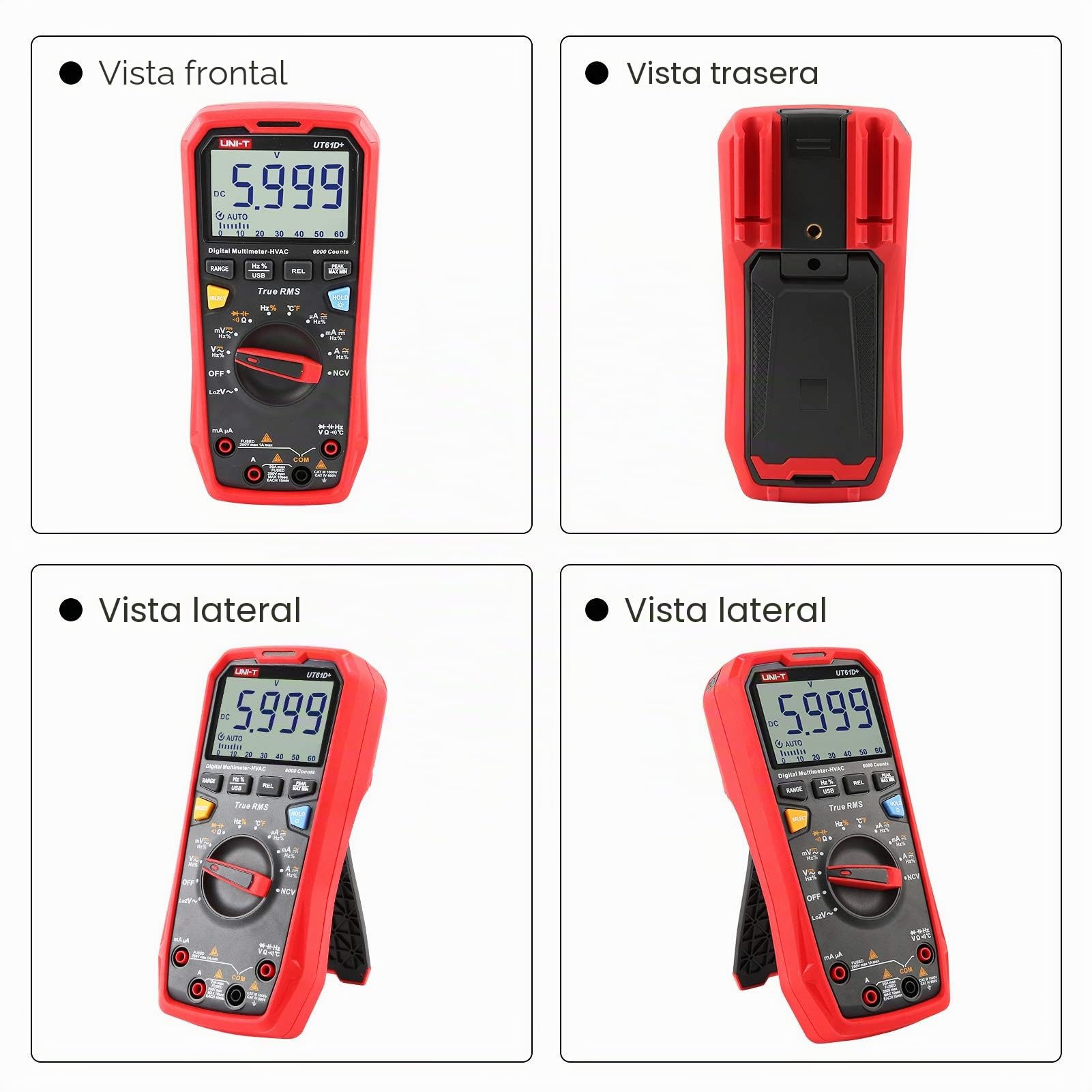 UNI-T UT61D+ 1000V 20A Multímetro digital 6000 cuentas True RMS Voltaje AC/DC Corriente Resistencia Tester
